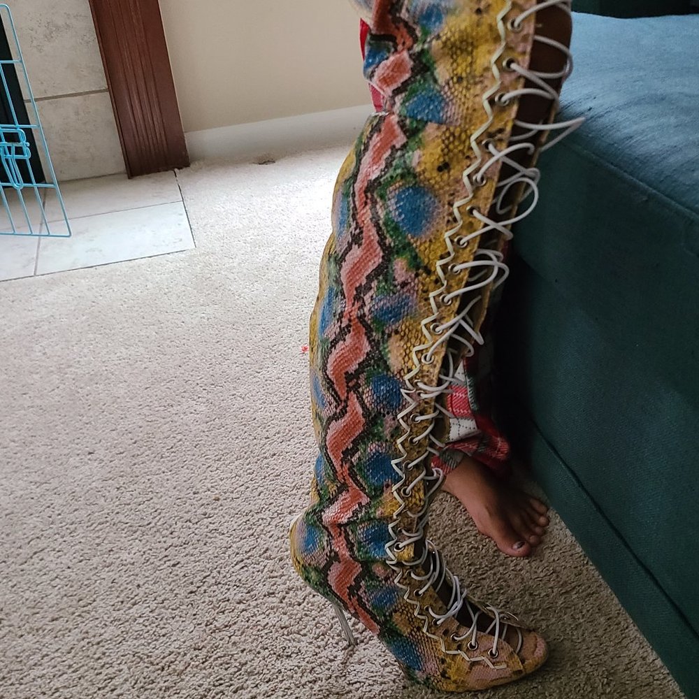 Colorful Python thigh high boot